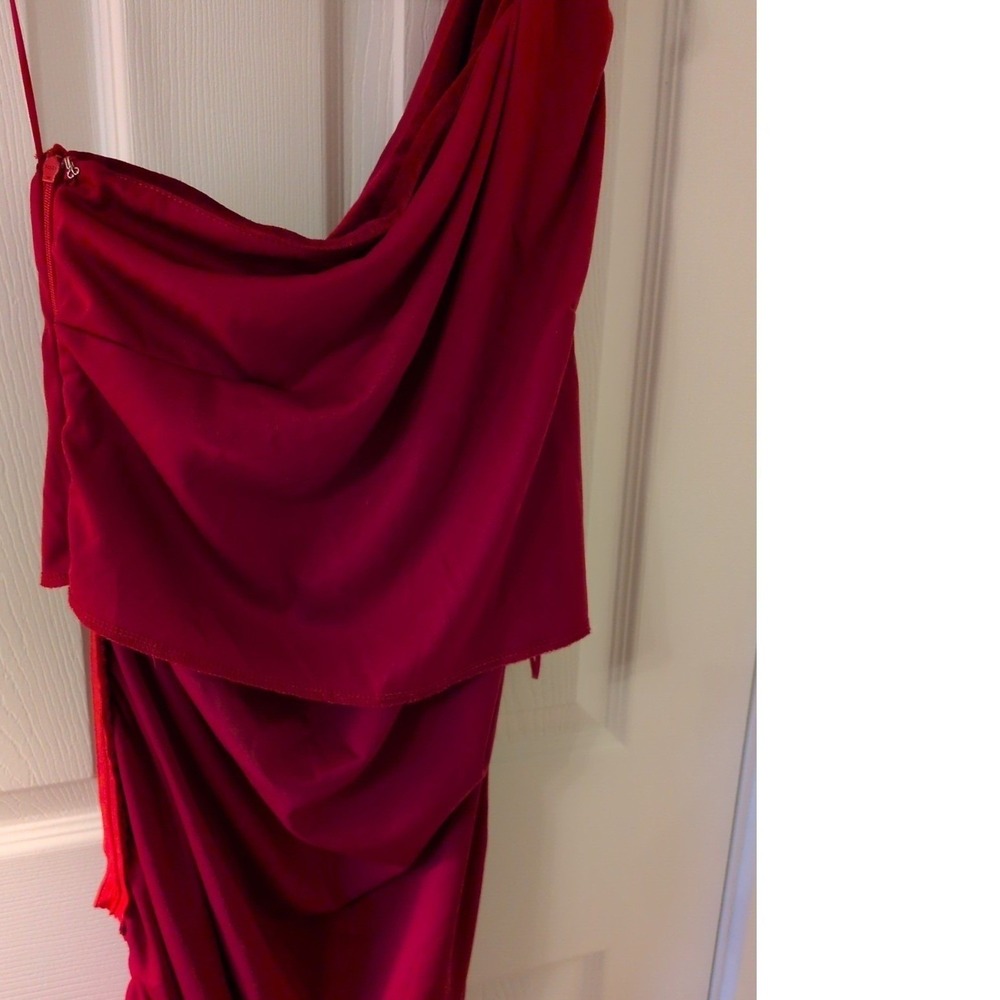 Tahari Arthur S Levine Burgundy Velvet One Shoulder Ruched Midi Dress Womens 14 - Picture 9 of 9